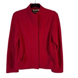 Chicos Red Boiled Wool Jacket Mock Neck Snap Front Pocket Blazer Womens Size 0 S